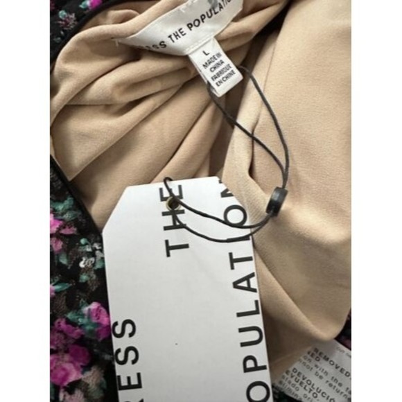 Dress The Population Martie Black Multi Floral Print One Shoulder Mini Dress L - Picture 6 of 7